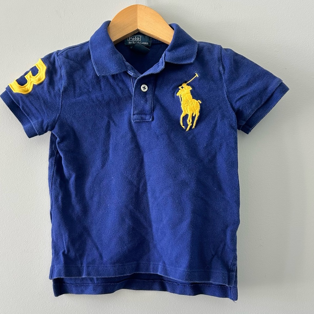 Kids Polo Ralph Lauren Pony Logo Pique Polo Shirt Blue Yellow Boys 4T Cotton